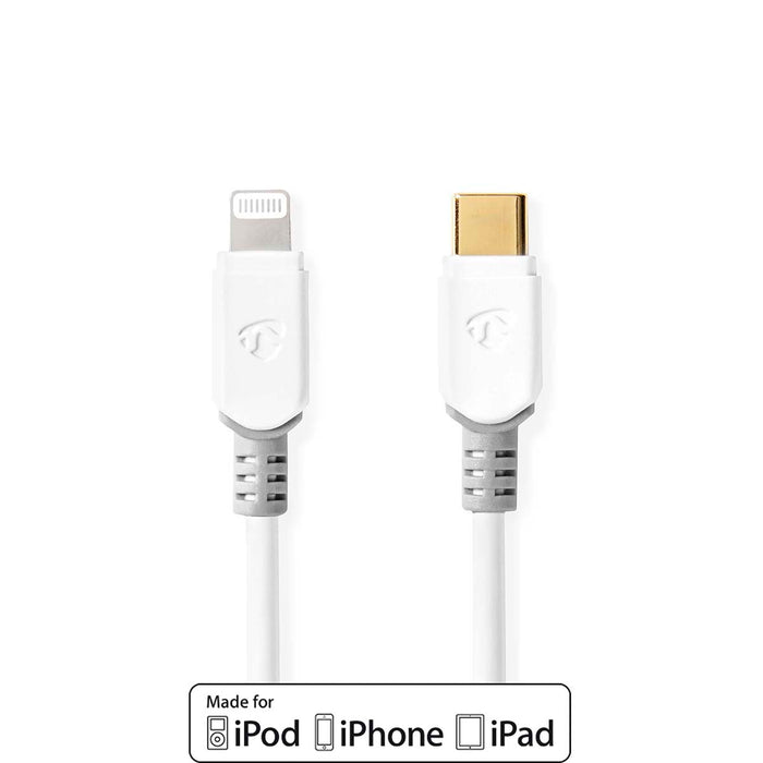 Nedis Lightning Cable - USB 2.0, Apple Lightning 8-Pin, USB-C Male, White - Box