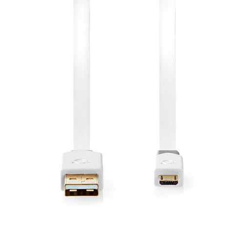 Nedis USB Cable - USB 2.0, USB-A Male, USB Micro-B Male, White - Window Box