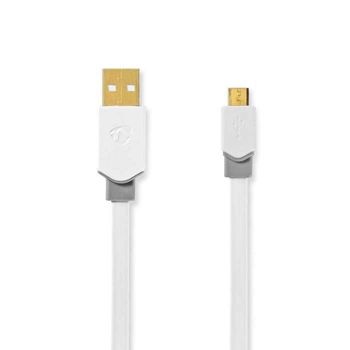 Nedis USB Cable - USB 2.0, USB-A Male, USB Micro-B Male, White - Window Box