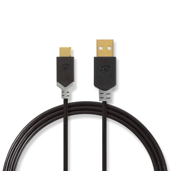 Nedis USB Cable - USB 2.0, USB-A Male, USB-C Male, Anthracite - Box