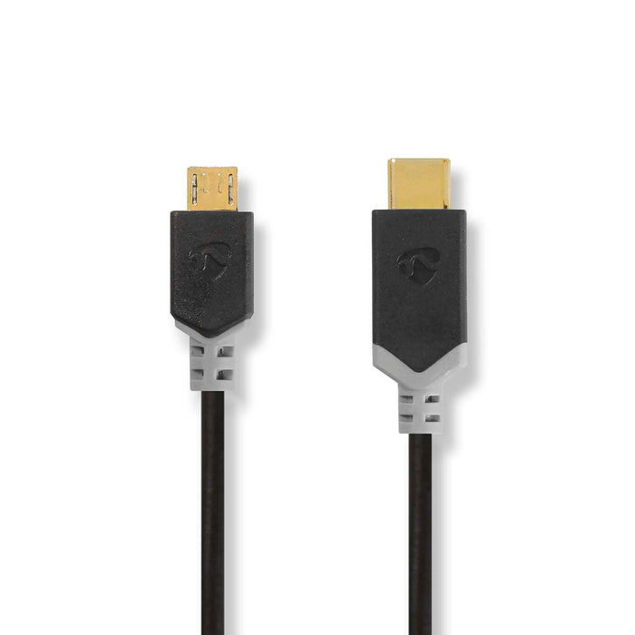 Nedis USB Cable - USB 2.0, USB-C Male, USB Micro-B Male, Anthracite - Window Box