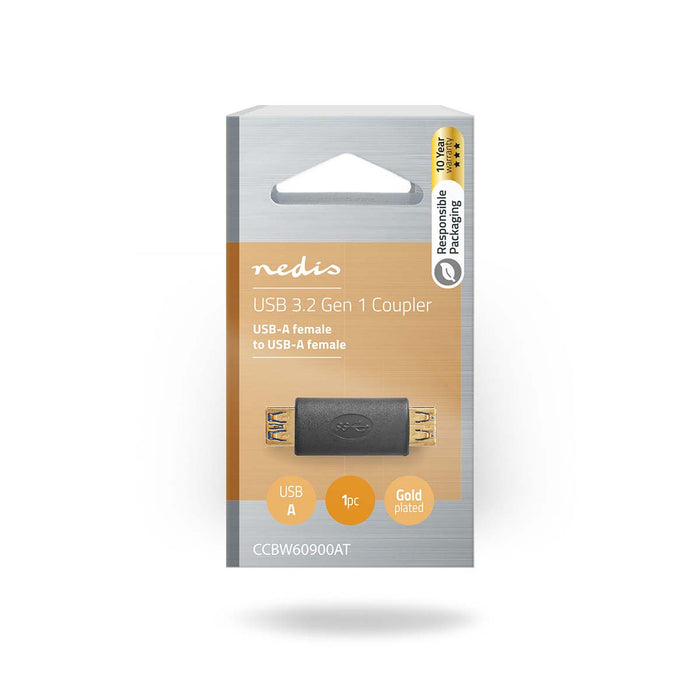 Nedis USB Adapter - USB 3.2 Gen 1, USB-A Female, USB-A Female, Anthracite - Box