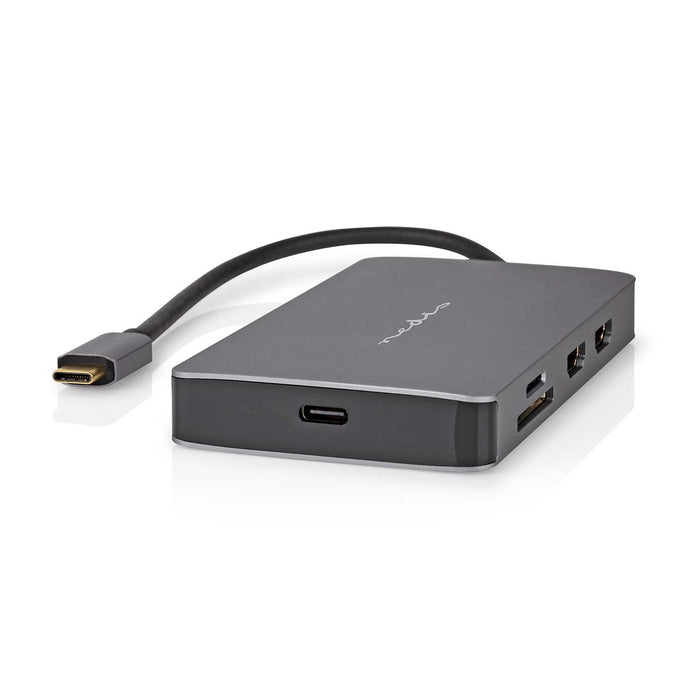 Nedis USB Multi-Port Adapter - USB 3.2 Gen 1, USB-C Male, Micro SD / RJ45 Female / SD / USB-C Female / 2x HDMI / 2x USB-A Female, Anthracite - Box