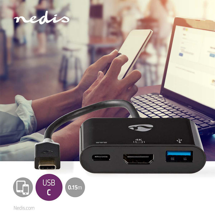 Nedis USB Adapter - USB 3.2 Gen 1, USB-C Male, HDMI Output / USB-A Female / USB-C Female, Anthracite - Window Box