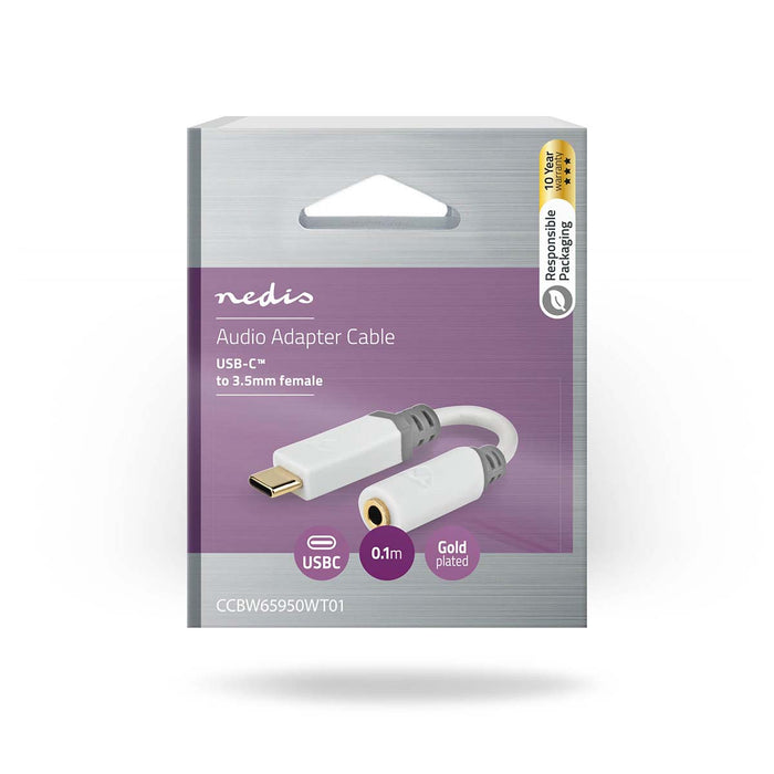 Nedis USB Adapter - USB 2.0, USB-C Male, 3.5 mm Female, White - Box