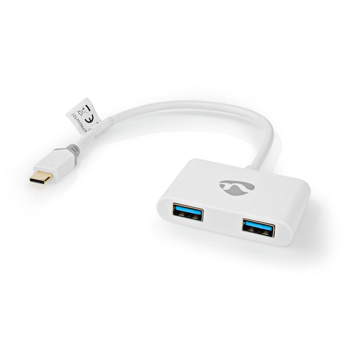 Nedis USB Adapter - USB 3.1 Gen1, USB-C Male, 2x USB-A, White - Window Box