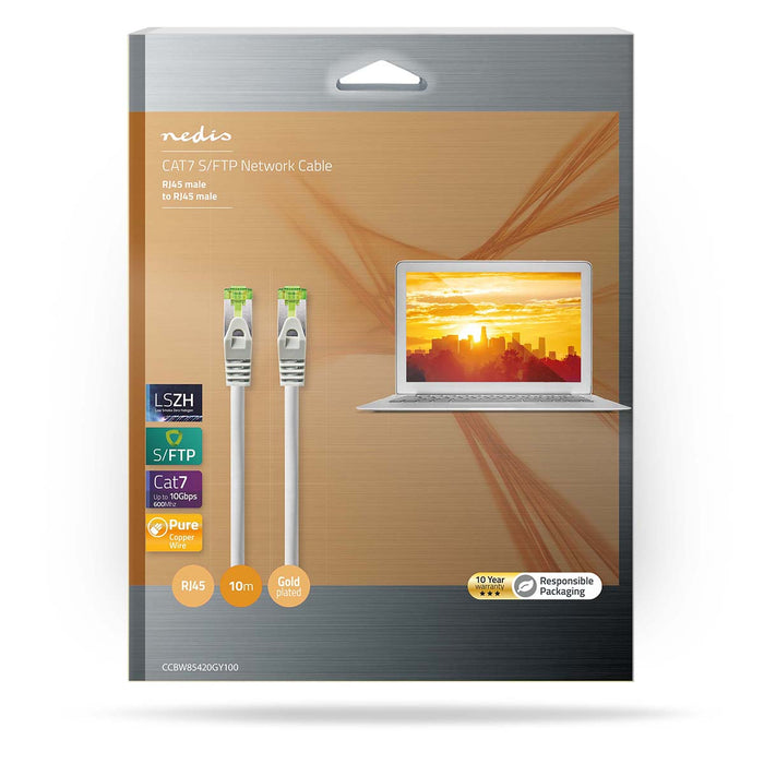 Nedis CAT7 Cable - S/FTP, RJ45 Male, RJ45 Male, Grey - Box