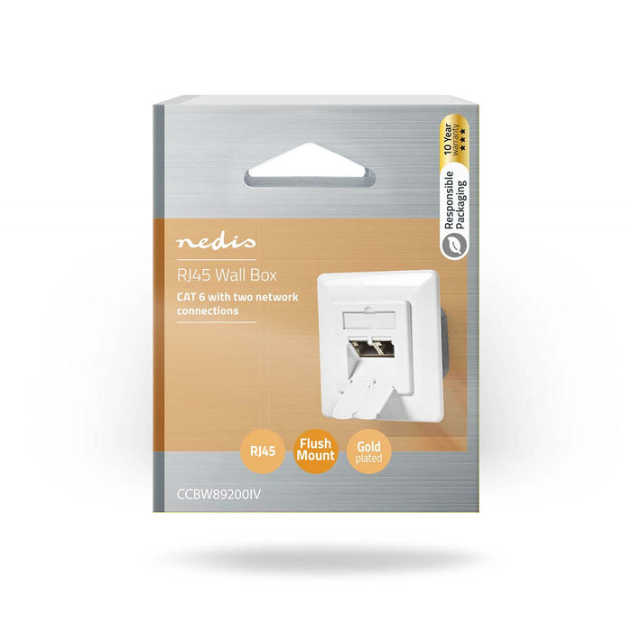 Nedis Network Wall Box - In-Wall, 2 port(s), CAT6, White - Box