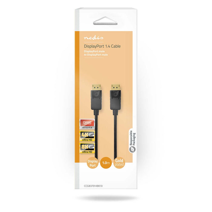 Nedis DisplayPort Cable - DisplayPort Male, DisplayPort Male, 8K@60Hz, Black - Box