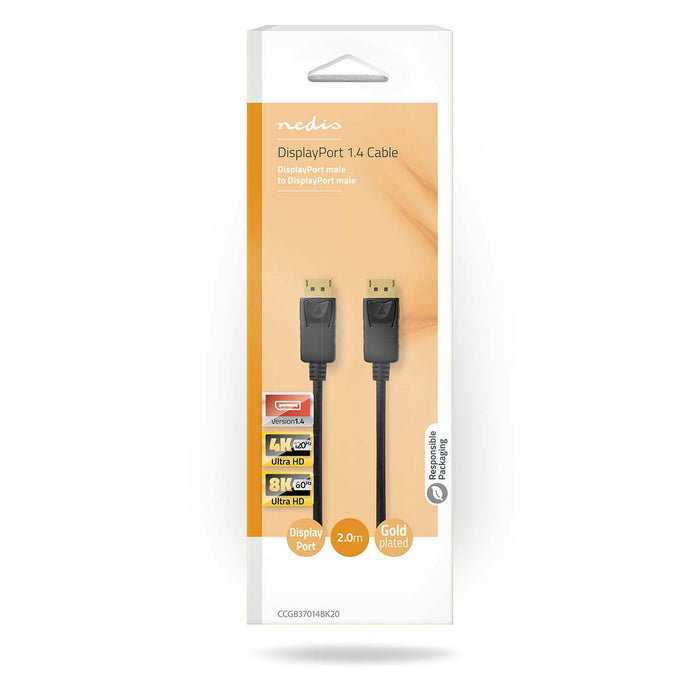 Nedis DisplayPort Cable - DisplayPort Male, DisplayPort Male, 8K@60Hz, Black - Box