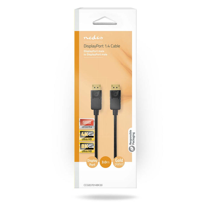 Nedis DisplayPort Cable - DisplayPort Male, DisplayPort Male, 8K@60Hz, Black - Box