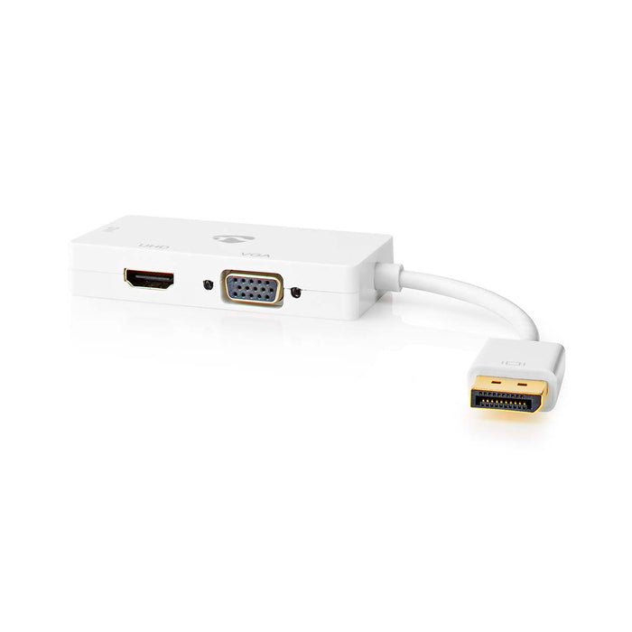 Nedis DisplayPort Adapter - DisplayPort Male, DVI-D 24+1-Pin Female / HDMI Female / VGA Female, 4K@60Hz, White - Box