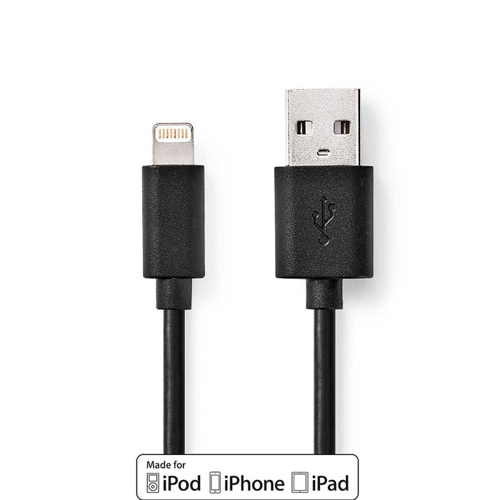 Nedis Lightning Cable - USB 2.0, Apple Lightning 8-Pin, USB-A Male, Black - Box