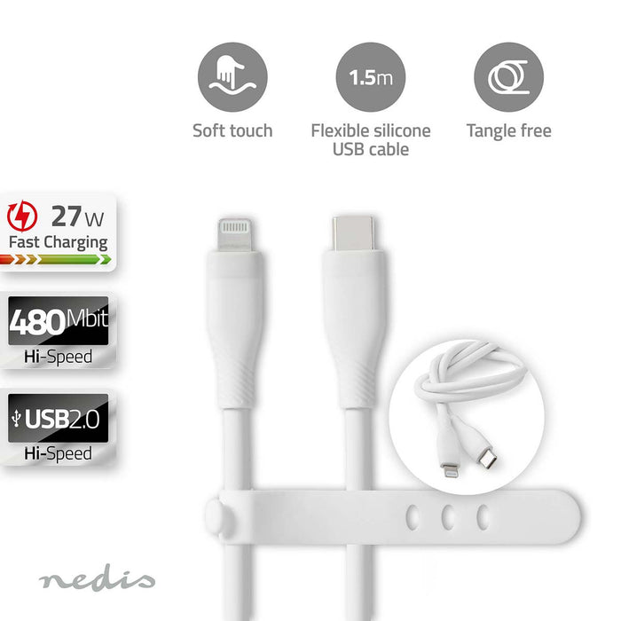 Nedis Lightning Cable - USB 2.0, Apple Lightning 8-Pin, USB-C Male, White - Box