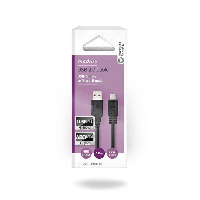 Nedis USB Cable - USB 2.0, USA Male, USB Micro-B Male, Black - Box