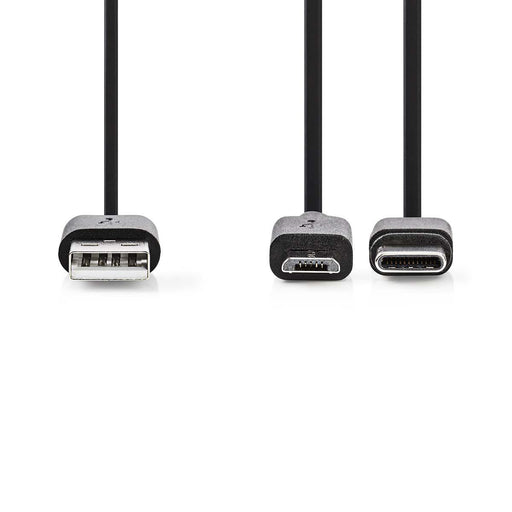 Nedis 2-in-1 Cable - USB 2.0, USB-A Male, USB Micro-B Male / USB-C Male, Black - Blister