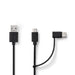 Nedis 2-in-1 Cable - USB 2.0, USB-A Male, USB Micro-B Male / USB-C Male, Black - Blister