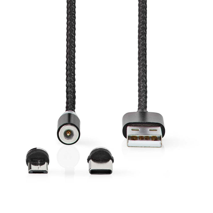 Nedis USB Cable - USB 2.0, USB-A Male, USB Micro-B Male / USB-C Male, Black - Box