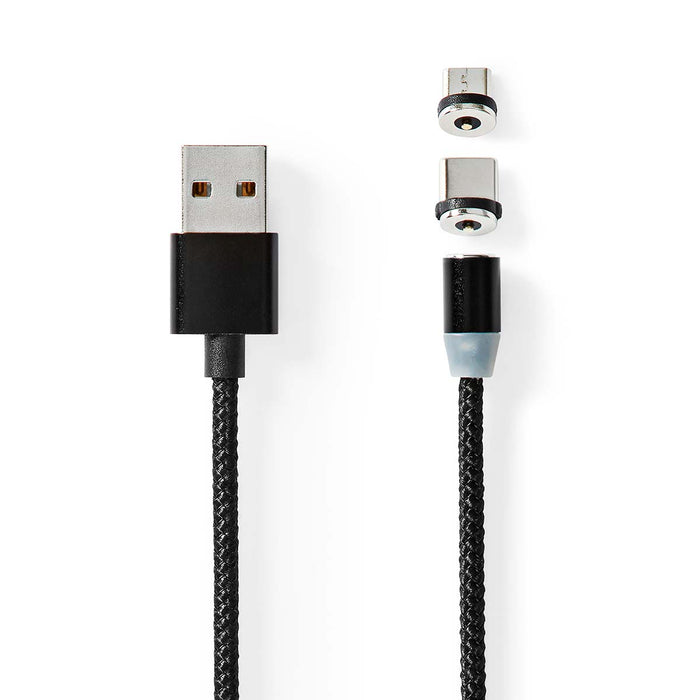 Nedis USB Cable - USB 2.0, USB-A Male, USB Micro-B Male / USB-C Male, Black - Box