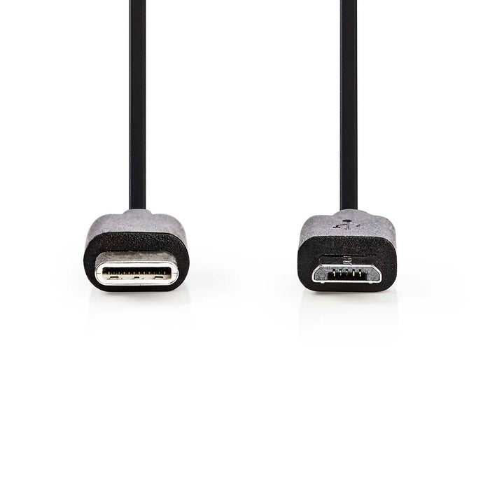 Nedis USB Cable - USB 2.0, USB-C Male, USB Micro-B Male, Black - Blister