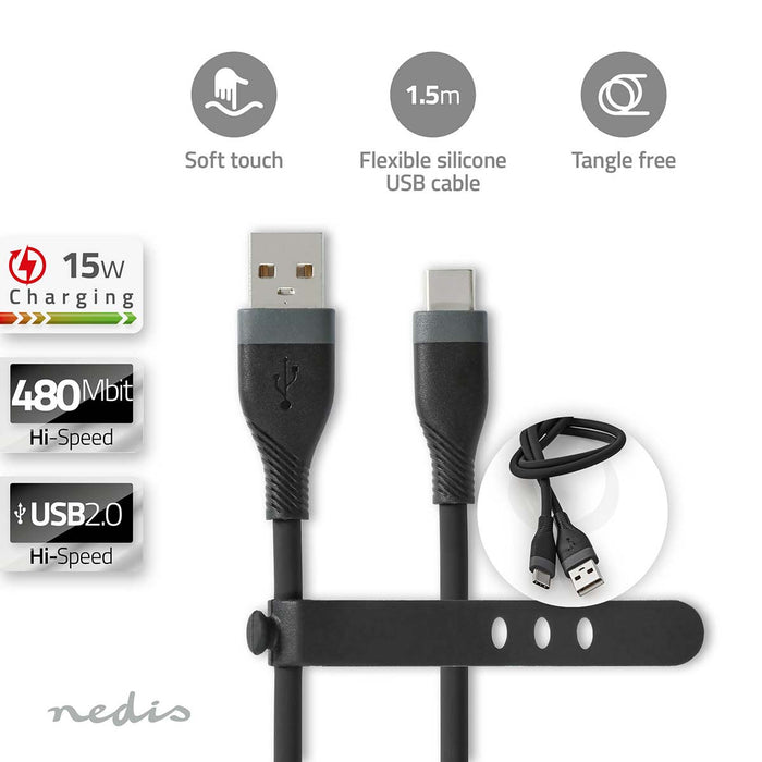 Nedis USB Cable - USB 2.0, USB-A Male, USB-C Male, Black - Box