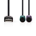 Nedis 2-in-1 Cable - USB 2.0, USB-A Male, 2x PS/2 Female, Black - Box