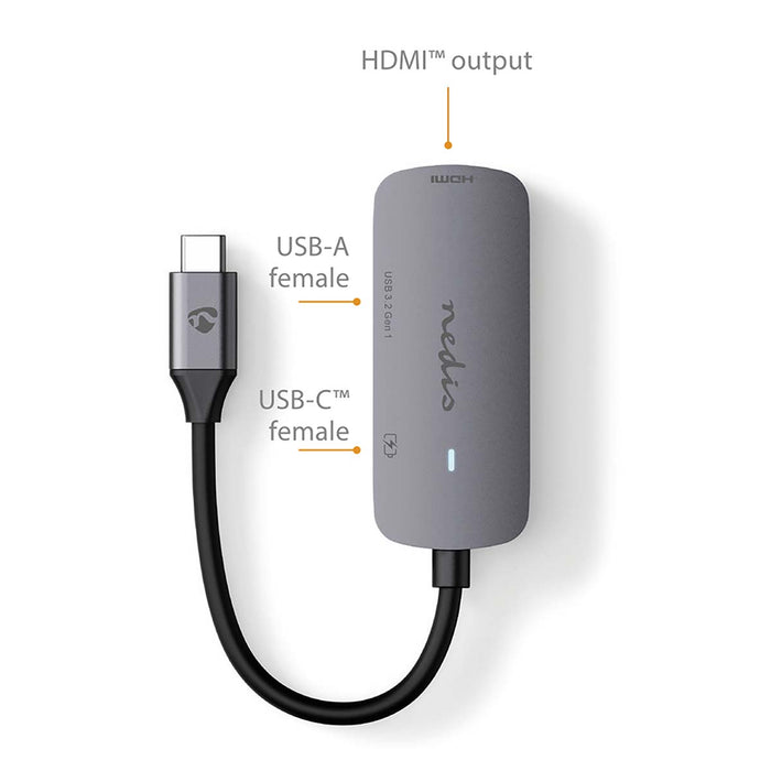 Nedis USB Hub - 1x USB-C, HDMI Output / USB-A Female / 1x USB-C, 3 port(s), USB Powered - 5 Gbps