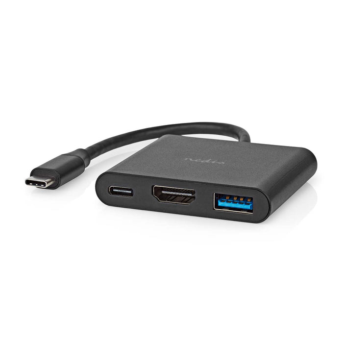 Nedis USB Multi-Port Adapter - USB 3.2 Gen 1, USB-C Male, HDMI Output / USB-A Female / USB-C Female, Black - Box