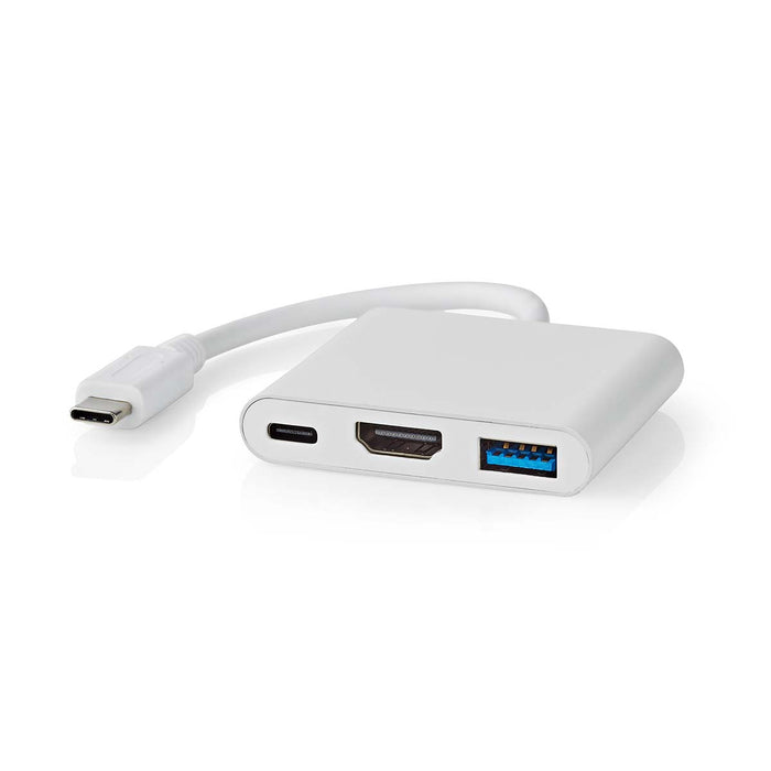 Nedis USB Multi-Port Adapter - USB 3.2 Gen 1, USB-C Male, HDMI Output / USB-A Female / USB-C Female, White - Box