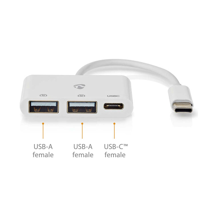 Nedis USB Hub - 1x USB-C, 1x USB-C / 2x USB 2.0 A Female, 3 port(s), 3 port(s) - USB Powered