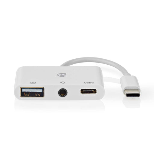 Nedis USB Multi-Port Adapter - USB 2.0, USB-C Male, USB-A Female / USB-C Female / 3.5 mm Female, White - Box