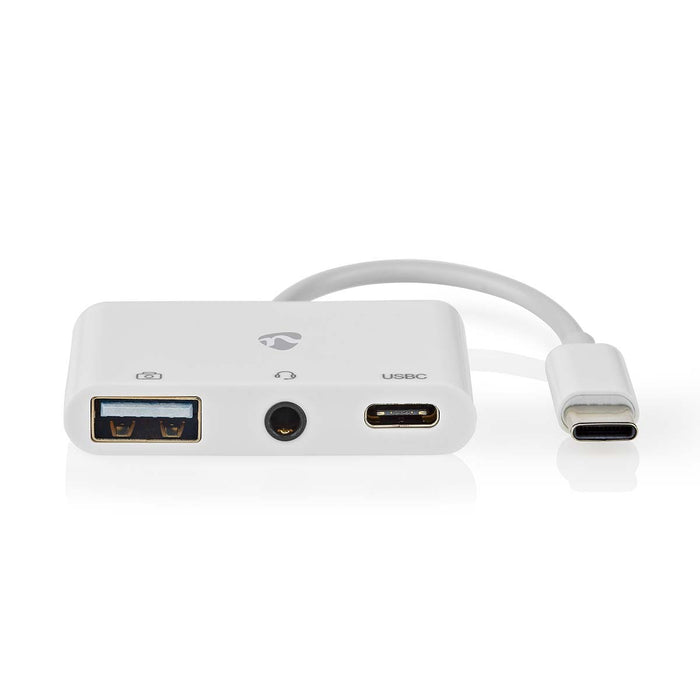 Nedis USB Multi-Port Adapter - USB 2.0, USB-C Male, USB-A Female / USB-C Female / 3.5 mm Female, White - Box