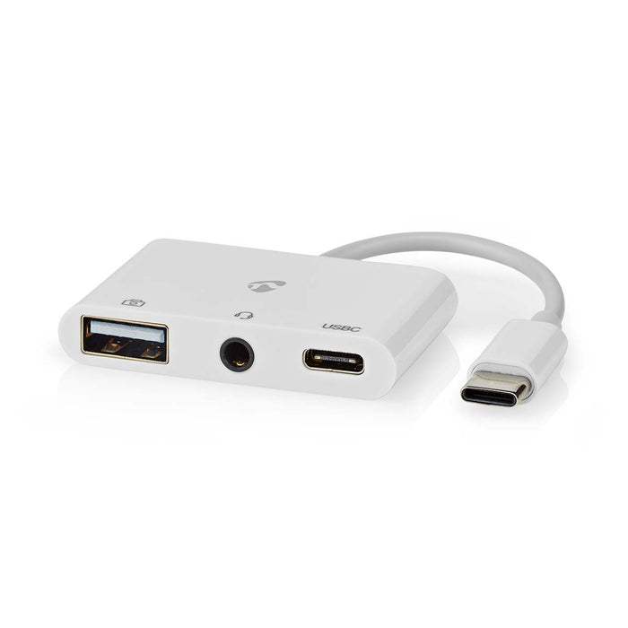 Nedis USB Multi-Port Adapter - USB 2.0, USB-C Male, USB-A Female / USB-C Female / 3.5 mm Female, White - Box