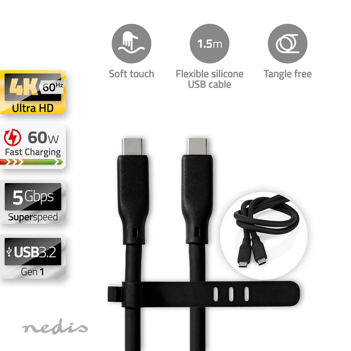 Nedis USB Cable - USB 3.2 Gen 1, USB-C Male, USB-C Male, Black - Box