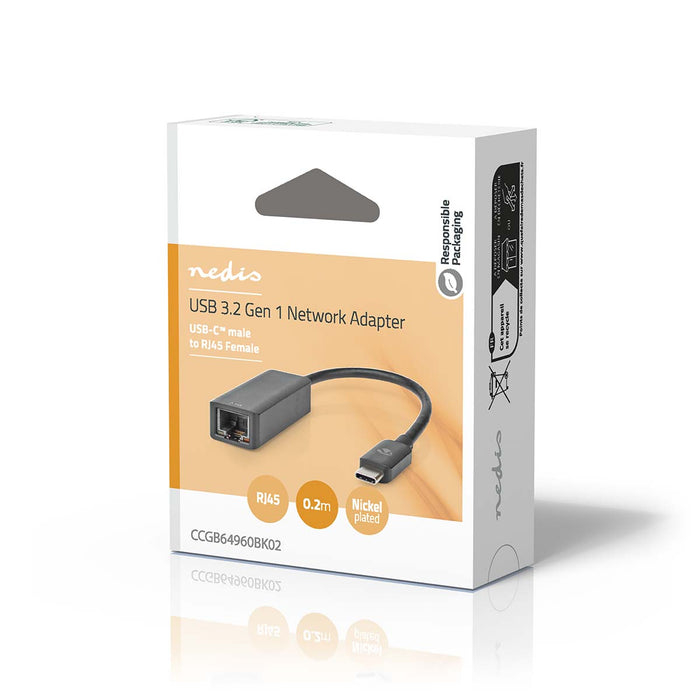 Nedis USB Network Adapter - USB 3.2 Gen 1, 2.5 Gbps, USB-C Male, Black - Box