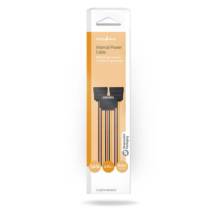 Nedis Internal Power cable - SATA 15-Pin Male, 2x SATA 15-Pin Female, Gold Plated, Multi Colour - Box