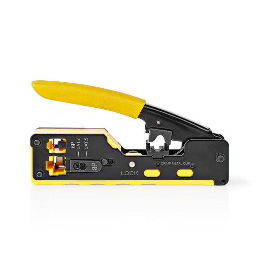 Nedis Crimp pliers - CAT5 / CAT5e / CAT6 / CAT6a / CAT7 / RJ12 / RJ45, Cutting / Plier / Stripping, Rubber / Steel, Rubber / Steel - Black / Yellow