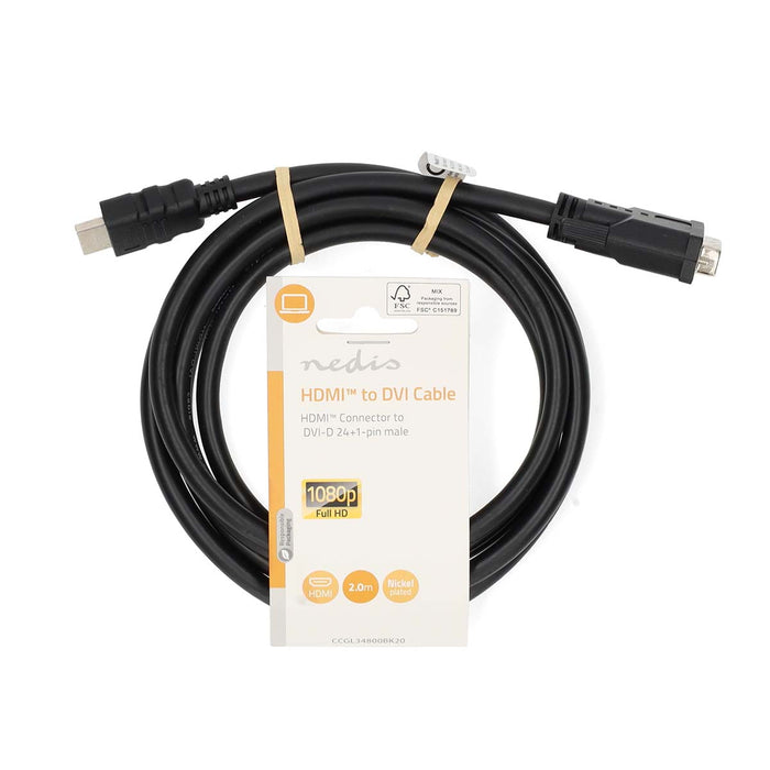 Nedis HDMI Cable - HDMI Connector, DVI-D 24+1-Pin Male, 1080p, Black - Label