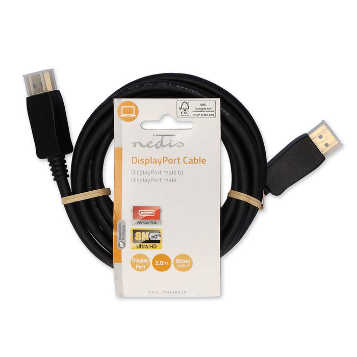 Nedis DisplayPort Cable - DisplayPort Male, DisplayPort Male, 8K@60Hz, Black - Label