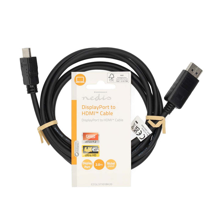 Nedis DisplayPort Cable - DisplayPort Male, HDMI Connector, 4K@60Hz, Black - Label