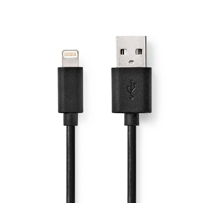 Nedis Lightning Cable - USB 2.0, Apple Lightning 8-Pin, USB-A Male, Black - Label