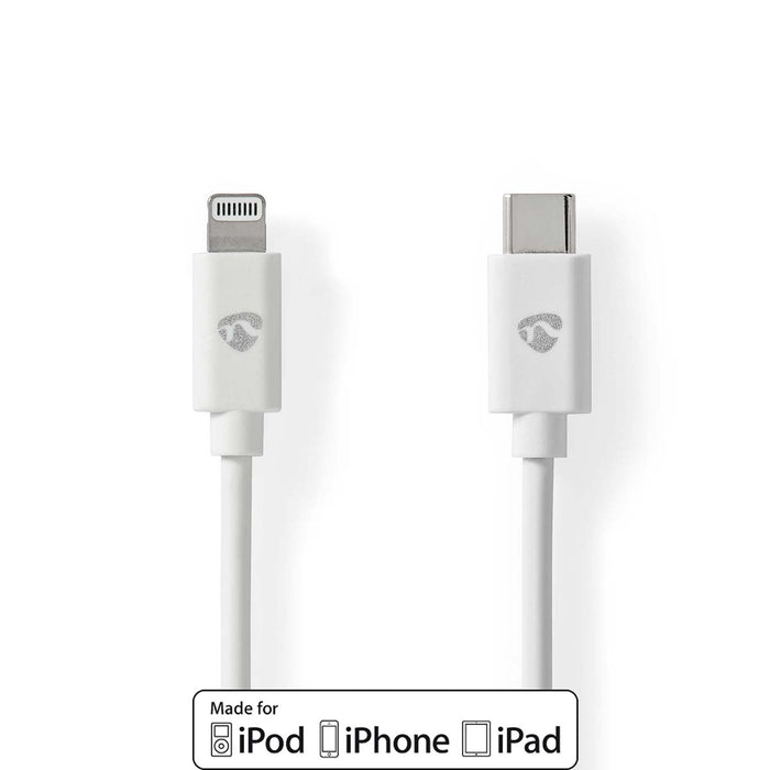 Nedis Lightning Cable - USB 2.0, Apple Lightning 8-Pin, USB-C Male, White - Label