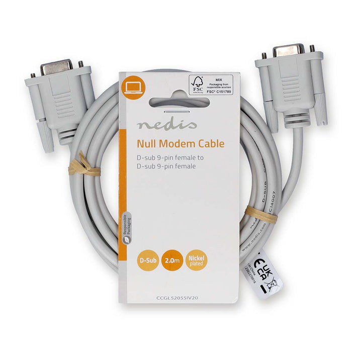 Nedis Null Modem cable - D-SUB 9-Pin Female, D-SUB 9-Pin Female, Nickel Plated, Ivory - Label