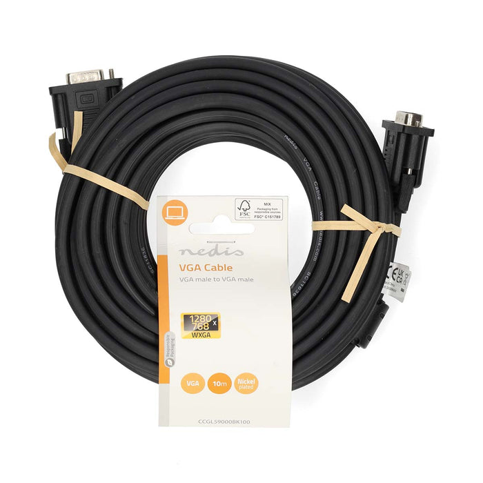 Nedis VGA Cable - VGA Male, VGA Male, Nickel Plated, Black - Label