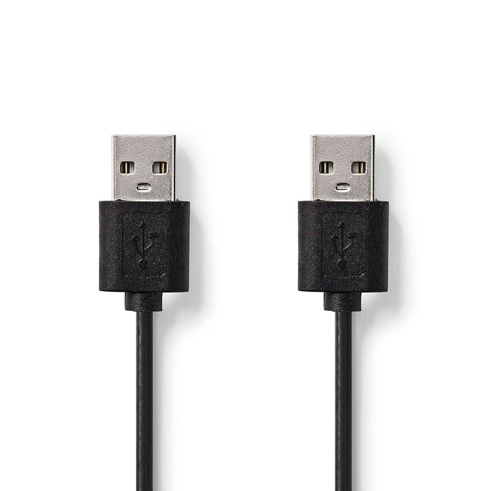 Nedis USB Cable - USB 2.0, USB-A Male, USB-A Male, Black - Label