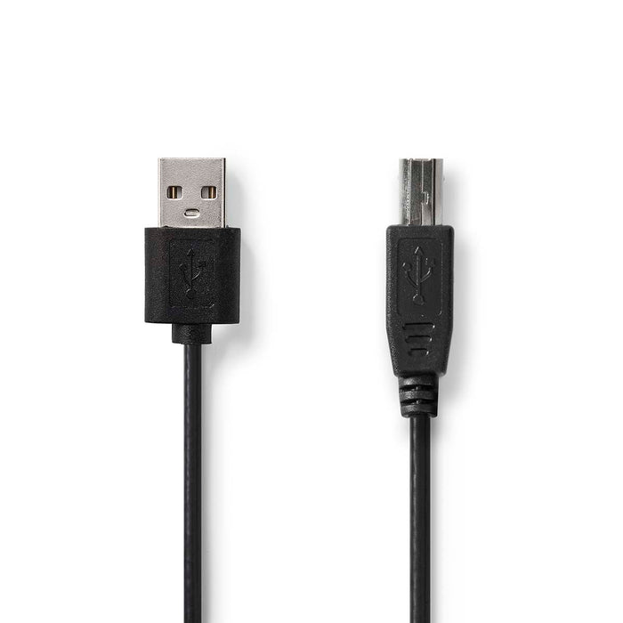 Nedis USB Cable - USB 2.0, USB-A Male, USB-B Male, Black - Label