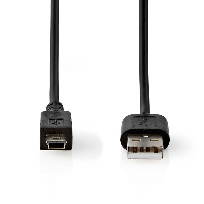 Nedis USB Cable - USB 2.0, USB-A Male, Mini 5-Pin Male, Black - Label