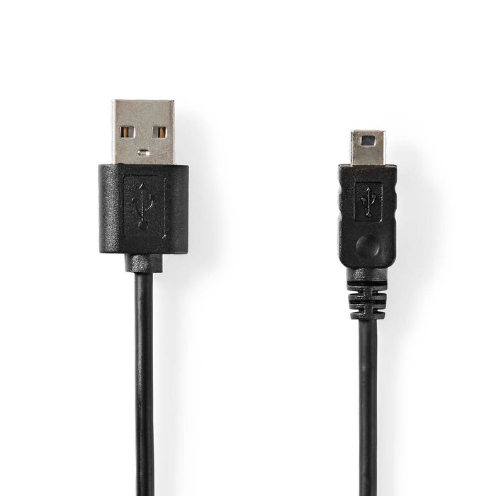 Nedis USB Cable - USB 2.0, USB-A Male, Mini 5-Pin Male, Black - Label