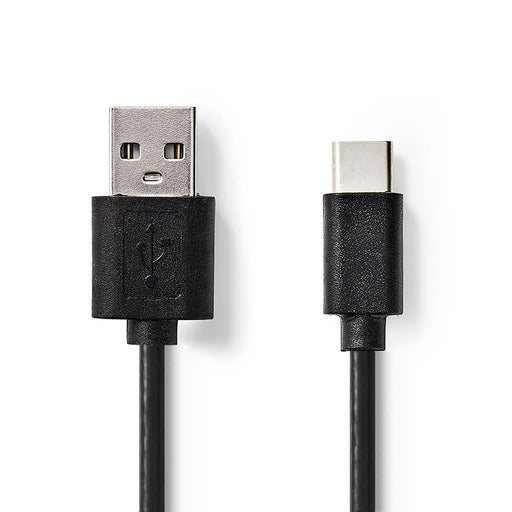 Nedis USB Cable - USB 2.0, USB-A Male, USB-C Male, Black - Label