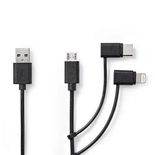 Nedis 3-in-1 Cable - USB 2.0, USB-A Male, Apple Lightning 8-Pin / USB Micro-B Male / USB-C Male, Black - Label